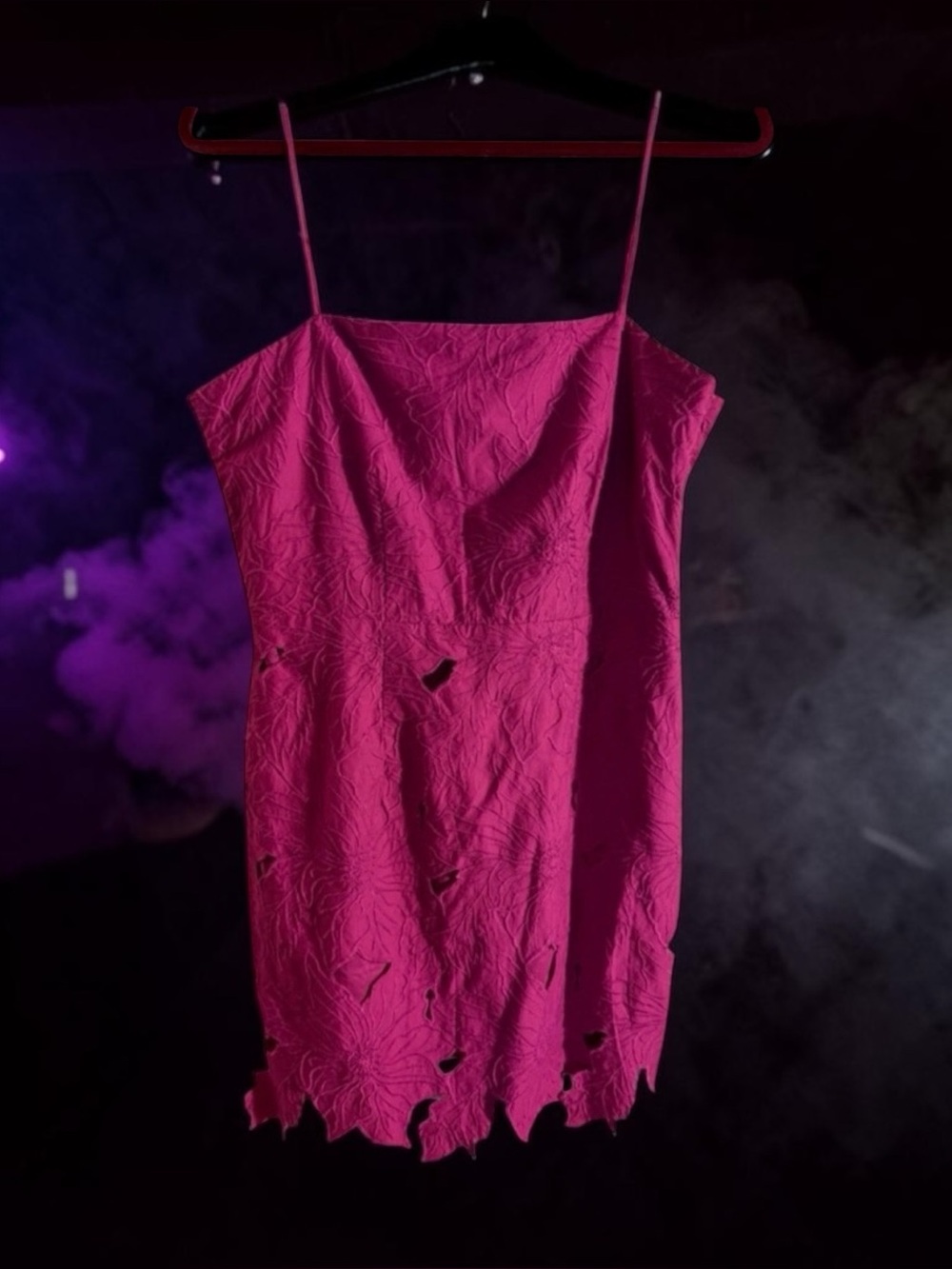 NWT H&M MagentaPink Cotton Cutout Embroidered Spaghetti Strap Dress Med